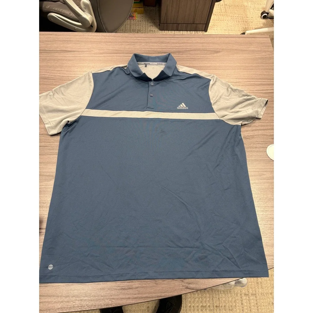 2‎ Adidas Golf Polo Shirt Bundle Men's 2XL Black Stripe & Blue Gray Climate